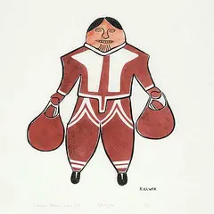 Kidnapper #23/50 by Helen Kalvak, 1973, colour stonecut on paper, sold Mar 2021