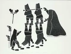 Balancing Trick #49/50 by Helen Kalvak, 1983, stonecut on paper, sold Mar 2021