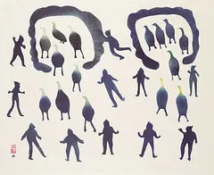 Kiakshuk, Driving Moulting Geese into Stone Pens #7/50, 1960, colour stencil on paper