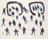 Kiakshuk, Driving Moulting Geese into Stone Pens #7/50, 1960, colour stencil on paper