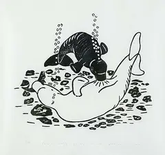 Peter Morgan, White Whale Nursing Her Baby #13/50, 1978, stonecut on paper