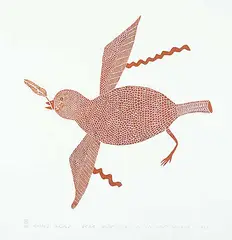 Josie Papialuk, Bird Carrying Feather #30/30, 1972, stonecut on paper