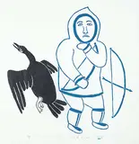 Leah Qumaluk, Hunter and Raven #20/25, 1972, colour stonecut on paper