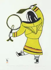Egevadluq Ragee, Drum Dancer #39/50, 1978, colour stonecut and stencil on paper