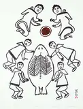 Keeleemeeoomee Samualie, Seal Fest #6/50, 1970, colour stonecut on paper