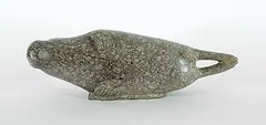 Aisa Tuluga, Untitled - Stretching Seal, green mottled stone carving
