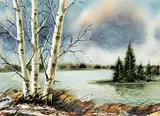 Stanford Earl Blodgett, Untitled - Birch Trio, watercolour on paper