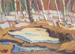 Ralph Wallace Burton, Last of the Snow and Ice in a Bush West of Ottawa, 1972, oil on paper board