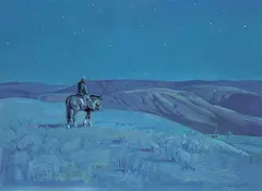Peter Maxwell Ewart, Moonlight on the Open Range, oil on canvas board