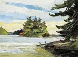 Richard Ferrier, Untitled - The Little Island, oil on paper board