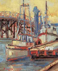 Frances Harris, Untitled - At the Dock, oil on wood board