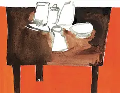 Flemming Jorgensen, Still Life in Orange Room, 1993, acrylic and ink on paper