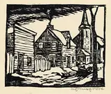 Alexander Johnston Musgrove, Untitled - Church and Houses, lino block on paper