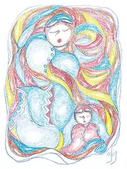 Daphne Odjig, Two Generations, 2016, coloured pencil on paper