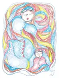 Daphne Odjig, Two Generations, 2016, coloured pencil on paper