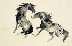 Warner R. Plangg, Untitled - Two Horses, 1959, ink and watercolour on paper board