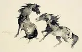 Warner R. Plangg, Untitled - Two Horses, 1959, ink and watercolour on paper board