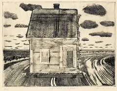 Steven Rhude, Half a Home on a Road #3/20, etching on paper