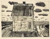 Steven Rhude, Half a Home on a Road #3/20, etching on paper