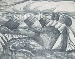 Moonrise over Minnewanka by David Pugh, 1973, graphite on paper, sold Nov 2020