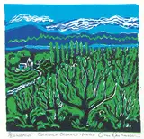 Avis Margaret Rasmussen, Saanich Orchard - March #3/8, 2003, colour lino block and ink on paper