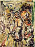 Clifford Foard Robinson, Ship Yard Shift, colour monoprint on paper