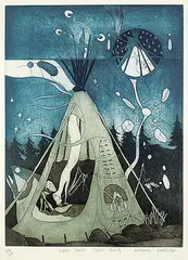 Michael Robert Robinson, Last Camp, First Song [Fish Dreamer Series] #63/100, colour etching on paper