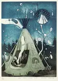 Michael Robert Robinson, Last Camp, First Song [Fish Dreamer Series] #63/100, colour etching on paper