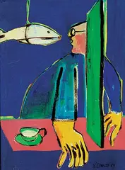 Karl Spreitz, Untitled - A Man Facing His Future, acrylic on wood board