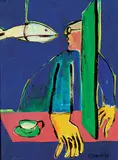 Karl Spreitz, Untitled - A Man Facing His Future, acrylic on wood board