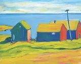 Douglas Cosbie Ware, Untitled - Three Ocean Shacks, acrylic on canvas board