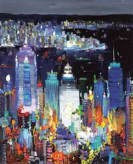 Cityscape, Hong Kong by Tinyan Chan, oil on canvas, sold Nov 2020