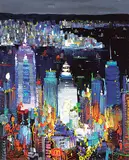 Tinyan Chan, Cityscape, Hong Kong, oil on canvas