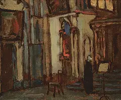 Emily Coonan, Bruges [La Cathedrale de Bruges], 1911, oil on wood panel