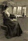 Untitled - The Letter from Home by Georgina Martha Steeple de L'Aubiniere, 1892, ink and wash on paper, sold Nov 2020
