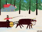 Maud Lewis, Untitled - Oxen Hauling Logs, enamel on paper board