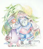 Daphne Odjig, A Surprise Discovery, coloured pencil on paper