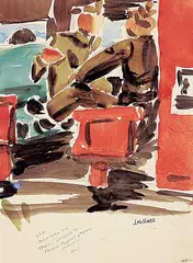 Janet Mitchell, U.S. Soldiers on Train, Jasper to Prince Rupert & on to Alaska, WWII, 1943, watercolour on paper
