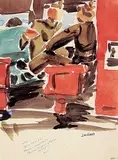 Janet Mitchell, U.S. Soldiers on Train, Jasper to Prince Rupert & on to Alaska, WWII, 1943, watercolour on paper