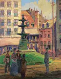 Hal Ross Perrigard, Square in Old Quebec, oil on canvas