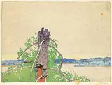 Walter J. Phillips, The Stump #55, 1928, colour wood block on paper
