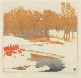 Walter J. Phillips, The Stream in Winter, 1935, colour wood block on paper