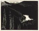 Walter J. Phillips, Vista Lake #73/200, 1932, wood engraving on paper