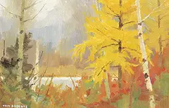 Thomas Keith Roberts, Autumn Tamarack, oil on wood board