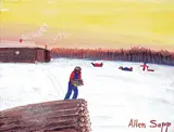 Allen Sapp, Untitled - Kids Sledding While Dad Works