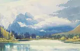 Untitled - Vermilion Lakes by Margaret Shelton, 1975, watercolour on paper, sold Nov 2020