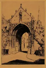 Sybil Andrews, The Erpingham Gate, Norwich, etching on paper