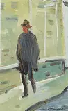 George Lorne Holland Bouchard, A Study of a Man Walking [Quebec City], oil on wood board