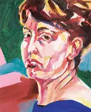 Lynn Donoghue, Self Portrait, Prep for 'No Picnic', 1985, acrylic on canvas board