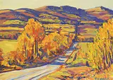 William Duma, Golden Trees, acrylic on wood board
